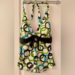 a.n.a Green and White Patterned Swim Suit Top